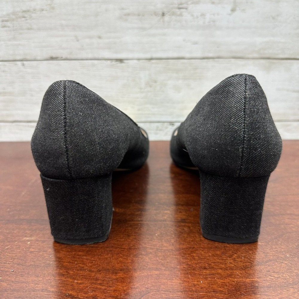 Zara Woman Denim Slip On Block Heel Shoes Rhinestone Pineapple Size 9.5 / 40 - Picture 3 of 9